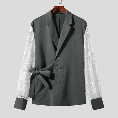 INCERUN Topy 2023 Americký štýl Pekný pánsky čipkovaný dutý spájací popruh Dizajnový oblek Ležérny Dobre padnúci oblek Bundy S-5XL