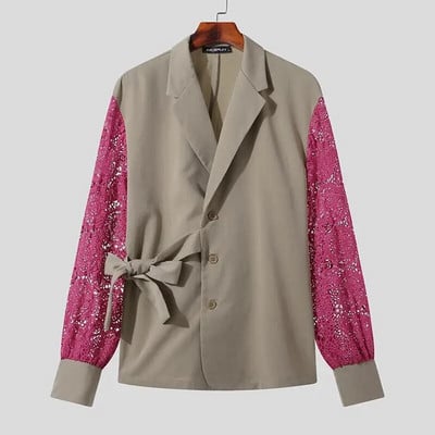 INCERUN Topy 2023 Americký štýl Pekný pánsky čipkovaný dutý spájací popruh Dizajnový oblek Ležérny Dobre padnúci oblek Bundy S-5XL