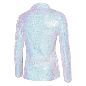 Γυαλιστερό μπουφάν με παγιέτα Ανδρικό παλτό Performance Stage Λευκό Ασημί Μπλε Κόκκινο Μωβ σακάκια με λαιμόκοψη V με μονό κουμπί SML XL XXL