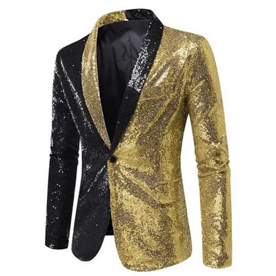 Jachetă de costum cu paiete strălucitoare Palton de spectacol pentru bărbați Alb Argintiu Albastru Roșu Violet Blazere Decolteu în V Un singur buton SML XL XXL