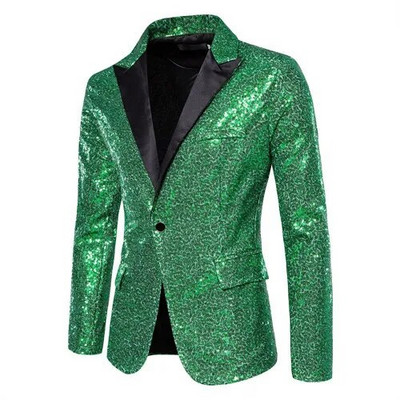 Jachetă de costum cu paiete strălucitoare Palton de spectacol pentru bărbați Alb Argintiu Albastru Roșu Violet Blazere Decolteu în V Un singur buton SML XL XXL