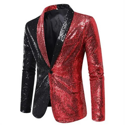 Jachetă de costum cu paiete strălucitoare Palton de spectacol pentru bărbați Alb Argintiu Albastru Roșu Violet Blazere Decolteu în V Un singur buton SML XL XXL