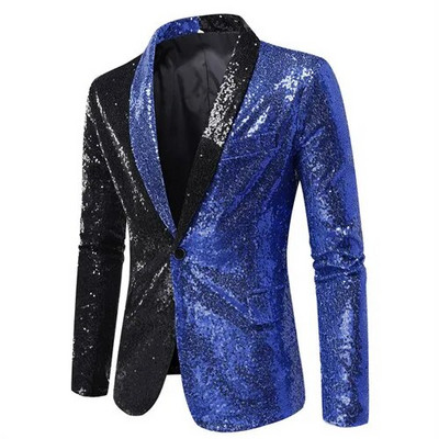 Jachetă de costum cu paiete strălucitoare Palton de spectacol pentru bărbați Alb Argintiu Albastru Roșu Violet Blazere Decolteu în V Un singur buton SML XL XXL