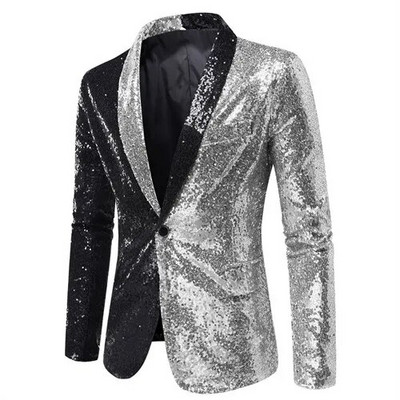 Jachetă de costum cu paiete strălucitoare Palton de spectacol pentru bărbați Alb Argintiu Albastru Roșu Violet Blazere Decolteu în V Un singur buton SML XL XXL