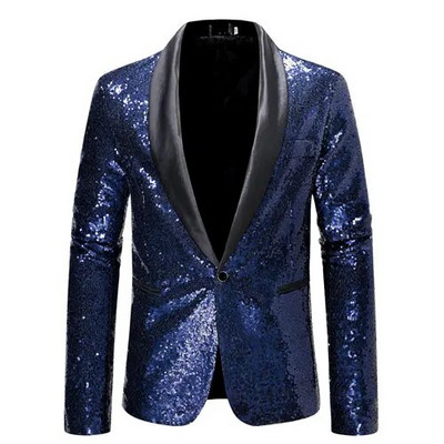 Jachetă de costum cu paiete strălucitoare Palton de spectacol pentru bărbați Alb Argintiu Albastru Roșu Violet Blazere Decolteu în V Un singur buton SML XL XXL