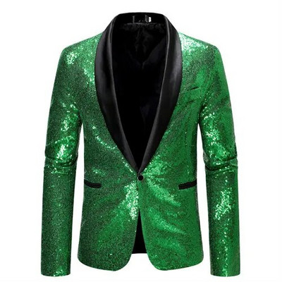 Jachetă de costum cu paiete strălucitoare Palton de spectacol pentru bărbați Alb Argintiu Albastru Roșu Violet Blazere Decolteu în V Un singur buton SML XL XXL