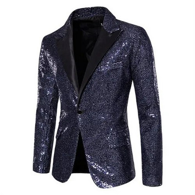 Jachetă de costum cu paiete strălucitoare Palton de spectacol pentru bărbați Alb Argintiu Albastru Roșu Violet Blazere Decolteu în V Un singur buton SML XL XXL