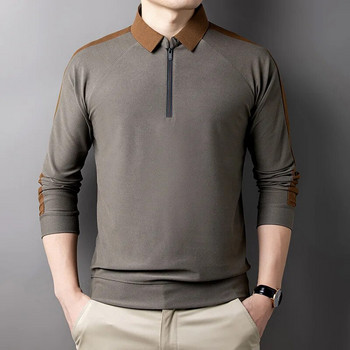 Ανοιξιάτικο και φθινόπωρο πουλόβερ ανδρικό πουλόβερ με φερμουάρ με λαιμόκοψη με φερμουάρ, μακρυμάνικο μπλουζάκι με πάνελ αντίθεσης με μπλουζάκι στο κάτω μέρος POLO Fashion Casual μπλουζάκια