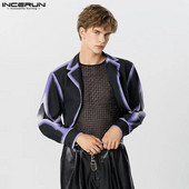 Topuri INCERUN 2023, stil american, pentru bărbați, cu tiv curbat, cu design cu margini, jachete de costum, ocazional, cu imprimeu în culori contrastante, blazer decupat S-5XL