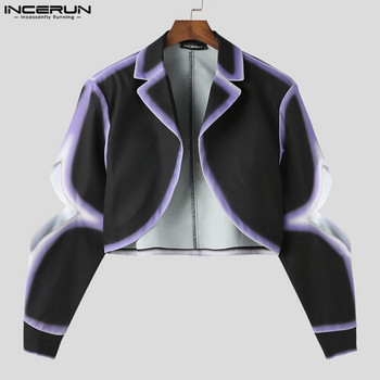 INCERUN Горнища 2023 г. Мъжки якета с дизайн на извит подгъв с кантове в американски стил Ежедневни якета с контрастен цветен принт Изрязан блейзър S-5XL