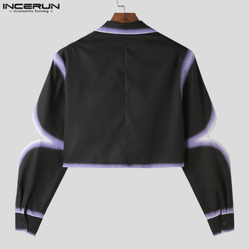 INCERUN Горнища 2023 г. Мъжки якета с дизайн на извит подгъв с кантове в американски стил Ежедневни якета с контрастен цветен принт Изрязан блейзър S-5XL