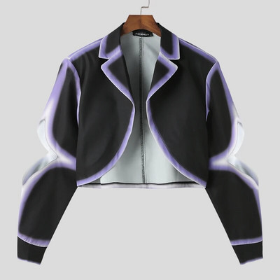 Topuri INCERUN 2023, stil american, pentru bărbați, cu tiv curbat, cu design cu margini, jachete de costum, ocazional, cu imprimeu în culori contrastante, blazer decupat S-5XL