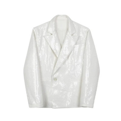 NOYMEI Jachetă cu paiete rever de culoare solidă, la modă, stil coreean, toamnă, nou 2024, haină temperamentală, blazer alb pentru bărbați WA2987