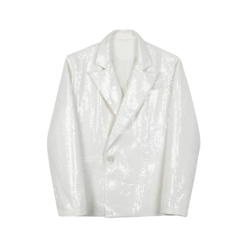 NOYMEI Jachetă cu paiete rever de culoare solidă, la modă, stil coreean, toamnă, nou 2024, haină temperamentală, blazer alb pentru bărbați WA2987