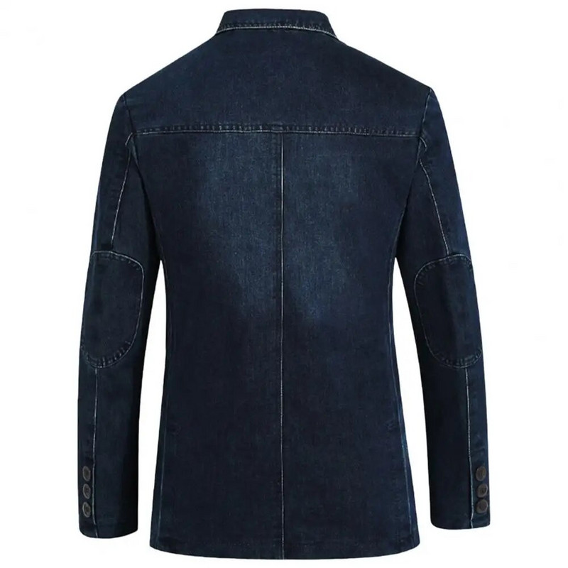 Costum la modă haină rever Temperament Slim Fit buzunare costum haină denim blazer bărbați blugi blazer