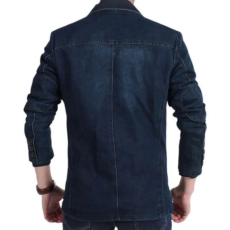 Costum la modă haină rever Temperament Slim Fit buzunare costum haină denim blazer bărbați blugi blazer