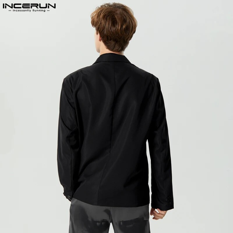 2023 Blazer pentru bărbați, culoare solidă, rever, mânecă lungă, nasturi, costume casual, cu centură plisată, haine de stradă, haine pentru bărbați, S-5XL INCERUN