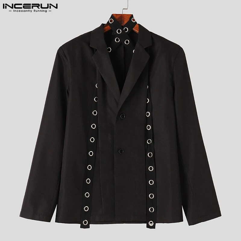 2023 Blazer pentru bărbați, culoare solidă, rever, mânecă lungă, nasturi, costume casual, cu centură plisată, haine de stradă, haine pentru bărbați, S-5XL INCERUN