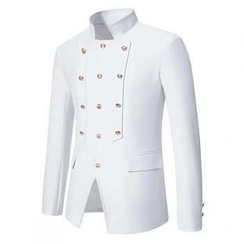 Класически мъжки съд, банкет, сватбен костюм, яке, черно / синьо / бяло, модно мъжко едноредно яке с стояща яка, яке
