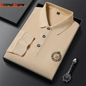Noul stil coreean Noțiuni de bază ale modei Cămașă polo pentru bărbați cu mâneci lungi Tricouri de lux brodate Casual Topuri respirabile cu rever