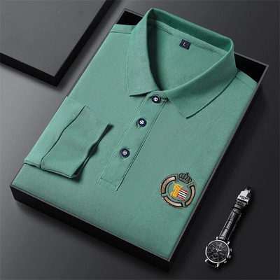 Noul stil coreean Noțiuni de bază ale modei Cămașă polo pentru bărbați cu mâneci lungi Tricouri de lux brodate Casual Topuri respirabile cu rever