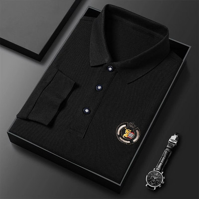 Noul stil coreean Noțiuni de bază ale modei Cămașă polo pentru bărbați cu mâneci lungi Tricouri de lux brodate Casual Topuri respirabile cu rever