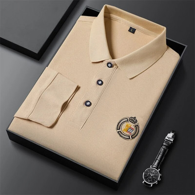 Noul stil coreean Noțiuni de bază ale modei Cămașă polo pentru bărbați cu mâneci lungi Tricouri de lux brodate Casual Topuri respirabile cu rever