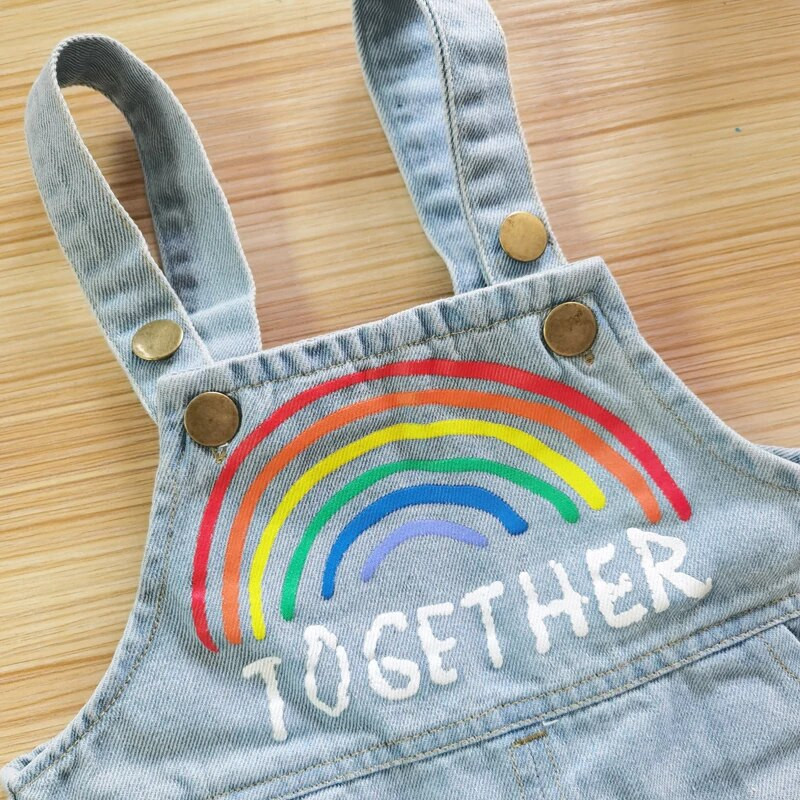 IENENS Detské montérky, dievčenské overaly, džínsy s dúhovou potlačou, džínsové nohavice, overal, batoľa, dlhé nohavice pre dojčatá, 0-4 roky