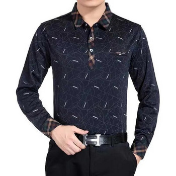 Модни поло ризи с ревери и копчета с щампа с букви Мъжки дрехи Пролет Есен Свободни ежедневни горнища Универсална тениска