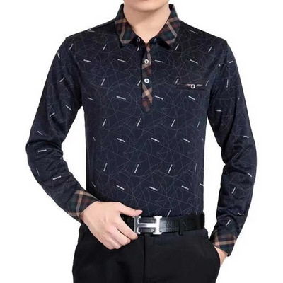 Cămăși polo cu litere imprimate cu butoane cu rever la modă Îmbrăcăminte pentru bărbați Primăvară Toamnă Topuri lejere Ocazional Tricou cu totul asortat