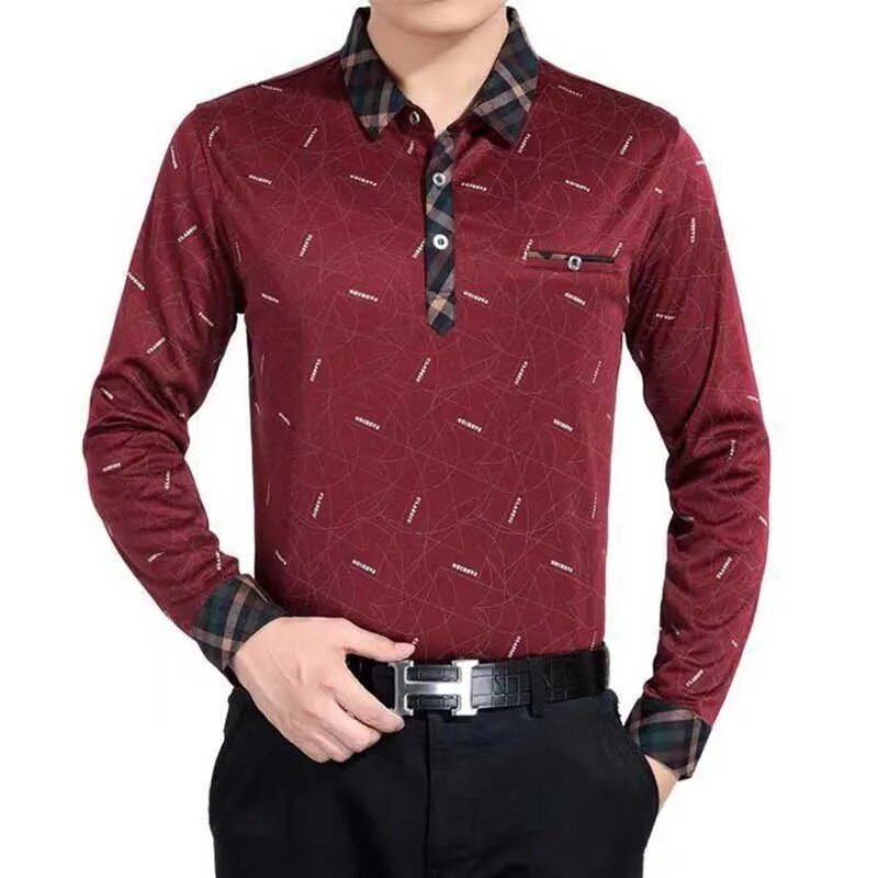 Pánske módne polokošele s potlačou a gombíkmi na klope, jar a jeseň, voľné ležérne topy, univerzálne tričko