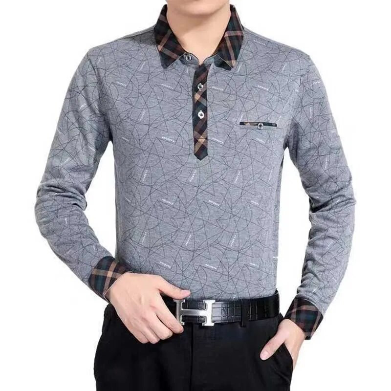 Pánske módne polokošele s potlačou a gombíkmi na klope, jar a jeseň, voľné ležérne topy, univerzálne tričko