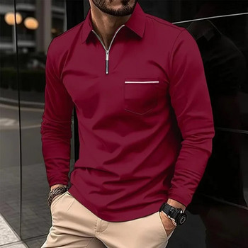 Ανοιξιάτικο και φθινόπωρο ανδρικό πουλόβερ με φερμουάρ με φερμουάρ με αντίθεση με μακρυμάνικο μπλουζάκι Polo Bottom Fashion Vacation Casual Formal Top