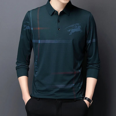 Pulover bărbați cu rever de primăvară și toamnă, cu nasturi, în dungi, cu litere, imprimeu, haine cu mânecă lungă, tricou polo, topuri casual