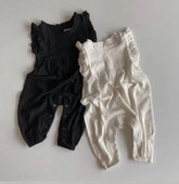 7580 Detský overal pre dievčatká, jarné a letné oblečenie, bavlna a konope, ležérne nohavice s trakmi a rozparkami