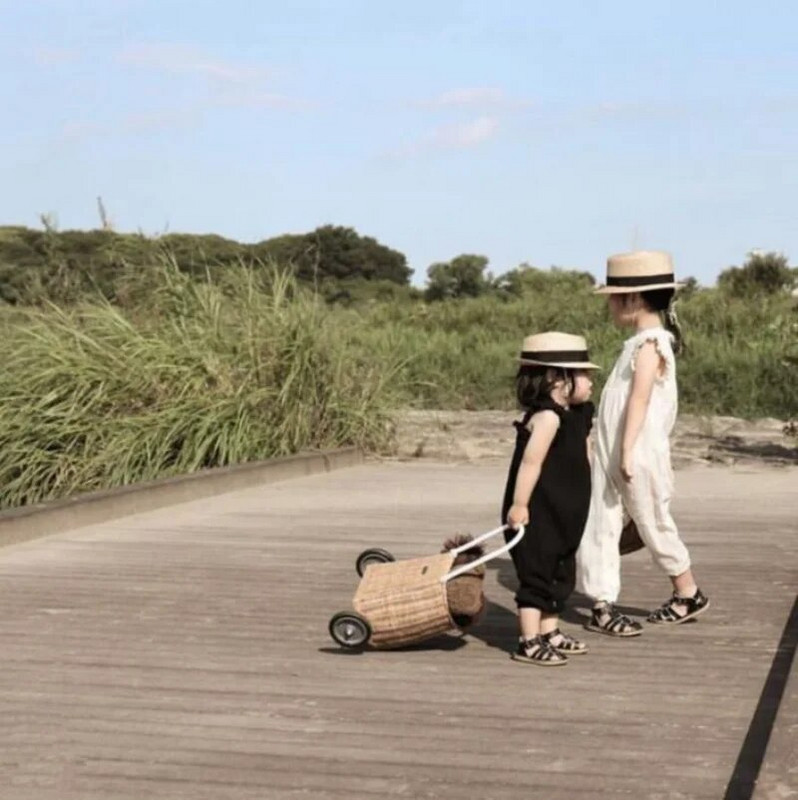 7580 Detský overal pre dievčatká, jarné a letné oblečenie, bavlna a konope, ležérne nohavice s trakmi a rozparkami