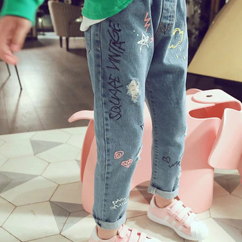 2023 нови персонализирани облачни графити отпечатък дупка ежедневни детски дънки дрехи за момичета панталони бутикови детски дънки