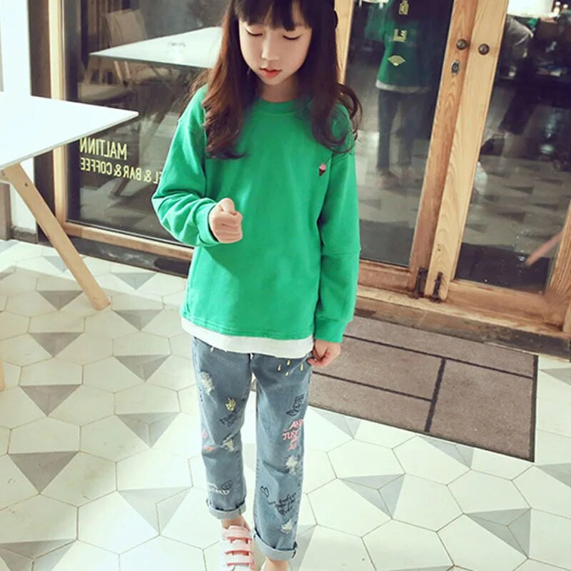 2023 nou personalizat nor graffiti imprimeu gaura casual copii blugi fete imbracaminte pantaloni boutique copii blugi