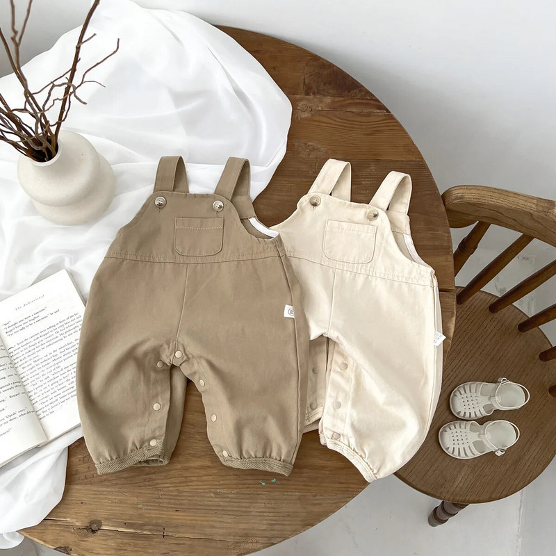 Jarné a letné kombinézy pre chlapcov z Kórey 2023, bavlnené, jednofarebné, s trakmi, všestranné, jednoduché, pre batoľatá a chlapcov