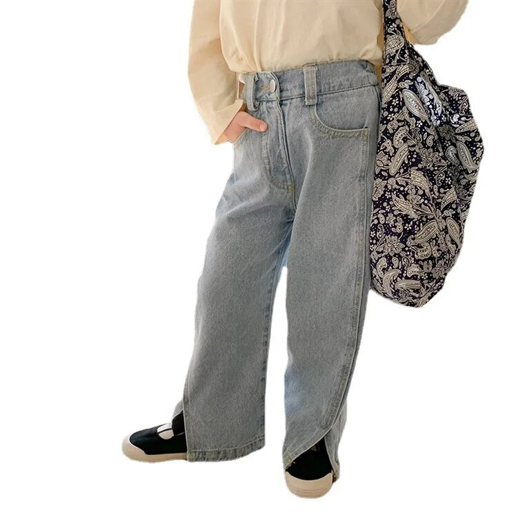 2022 Άνοιξη και Φθινόπωρο Νέα Κορεάτικα Μόδα Τζιν για κορίτσια Παιδικά Ρούχα Παντελόνια με φαρδύ πόδι Casual παντελόνια Τάση μόδας Ρούχα