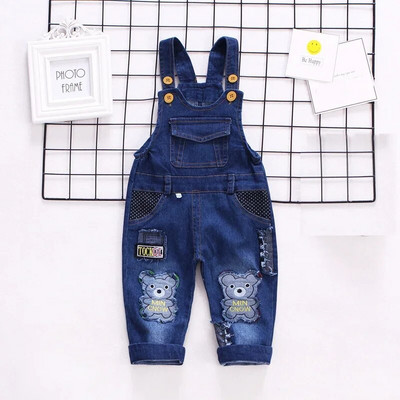 DIIMUU Salopete pentru copii mici Îmbrăcăminte pentru copii Băieți Fete Salopete din denim Ocazional Urs Patchwork Jeans Pantaloni Sugar Bebe Pantaloni