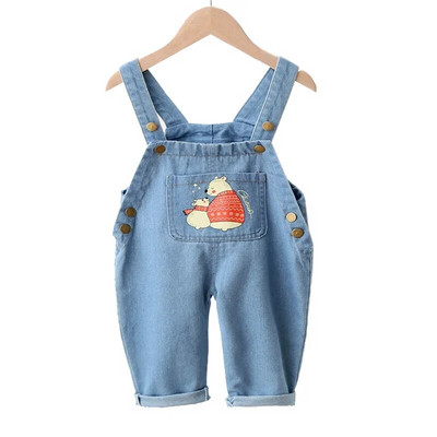 DIIMUU Salopete pentru copii mici Îmbrăcăminte pentru copii Băieți Fete Salopete din denim Ocazional Urs Patchwork Jeans Pantaloni Sugar Bebe Pantaloni