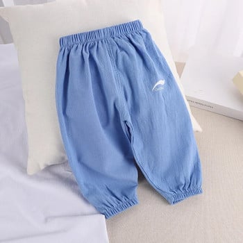 Нови детски панталони против комари Летни бебешки панталони с климатик Момчета и момичета Памучни и ленени панталони KF796