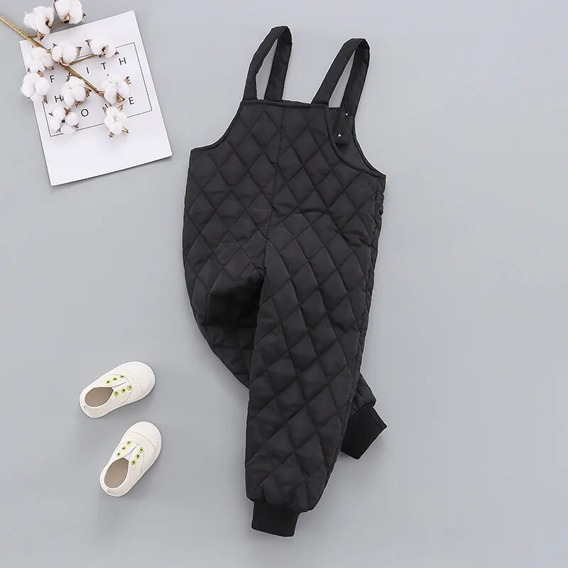 Jesenné a zimné nohavice pre chlapcov a dievčatá 2022, detské bavlnené overaly v tvare diamantu, jednofarebné overaly s vreckami