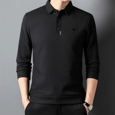 Cămașă polo cu mânecă lungă pentru bărbați la modă nouă, guler cu nasturi, Topuri de designer