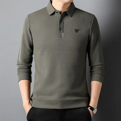Cămașă polo cu mânecă lungă pentru bărbați la modă nouă, guler cu nasturi, Topuri de designer