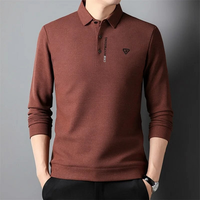 Cămașă polo cu mânecă lungă pentru bărbați la modă nouă, guler cu nasturi, Topuri de designer