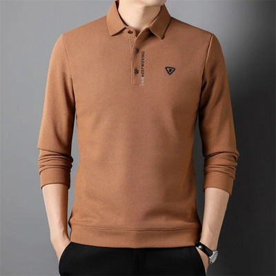 Cămașă polo cu mânecă lungă pentru bărbați la modă nouă, guler cu nasturi, Topuri de designer