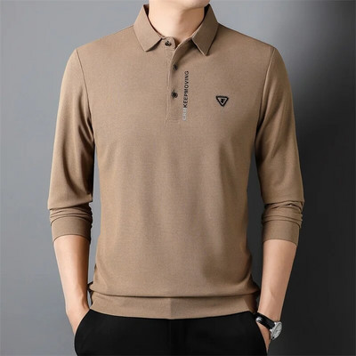 Cămașă polo cu mânecă lungă pentru bărbați la modă nouă, guler cu nasturi, Topuri de designer