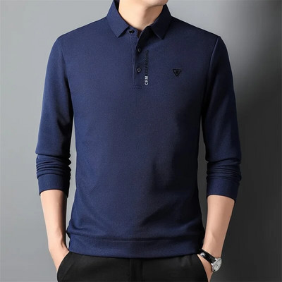 Cămașă polo cu mânecă lungă pentru bărbați la modă nouă, guler cu nasturi, Topuri de designer